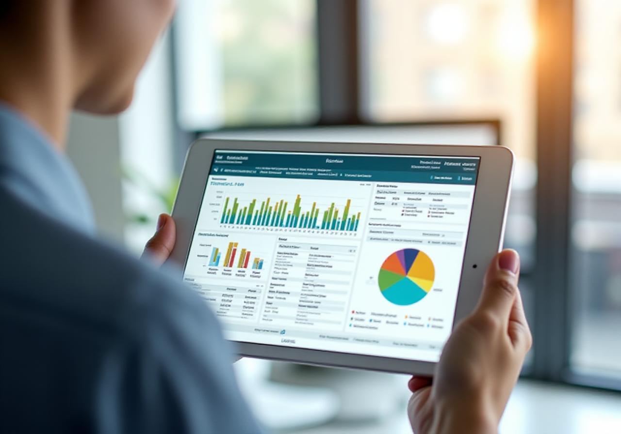 Clean, modern tablet showing an automated business intelligence interface