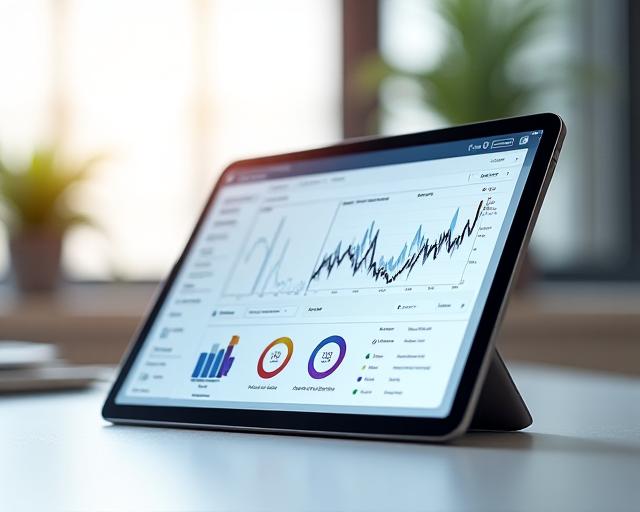 Ultra-modern financial dashboard with interactive line charts and circular progress indicators